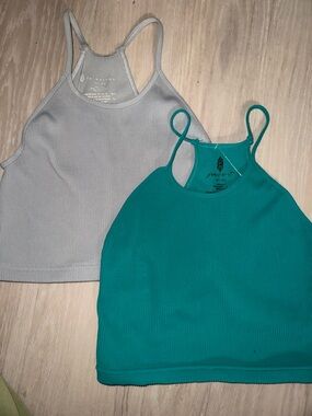 FP Movement by Free People Ribbed Camisole Duo in Teal and Light Gray BUNDLE